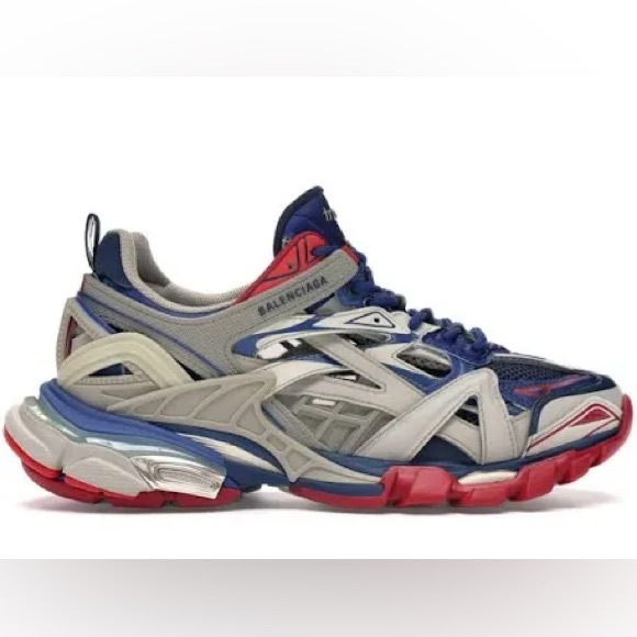 Balenciaga Gray and Blue Sneakers with Red Accents